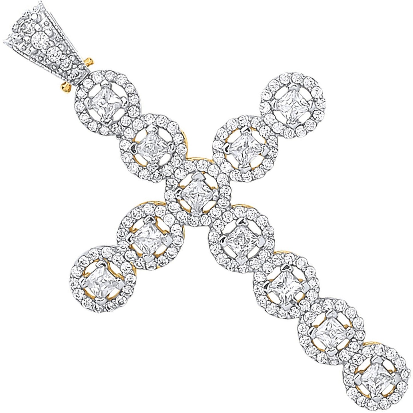Yellow Gold Pear Cut Cubic Zirconia Halo Style Setting Cross
