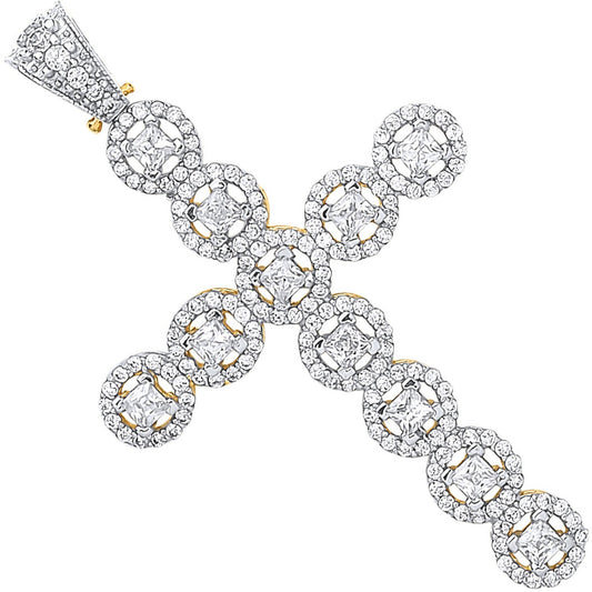 Yellow Gold Pear Cut Cubic Zirconia Halo Style Setting Cross