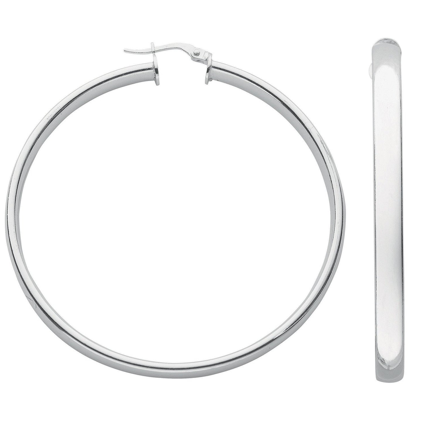 Silver D-Shaped Hoop Earrings - 4.9mm - 9.5g