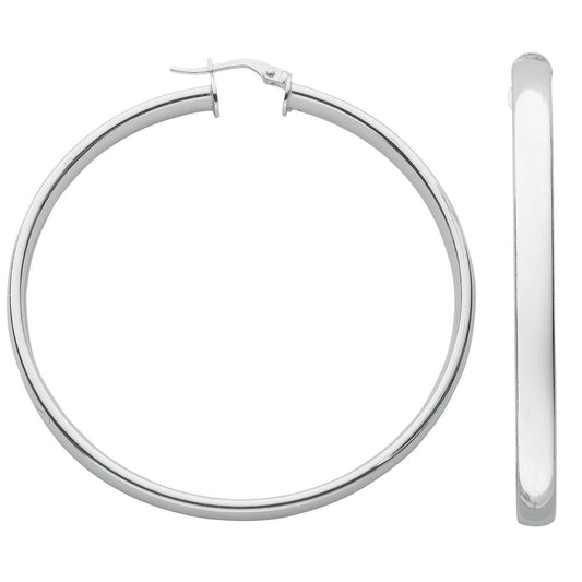 Silver D-Shaped Hoop Earrings - 4.9mm - 9.5g