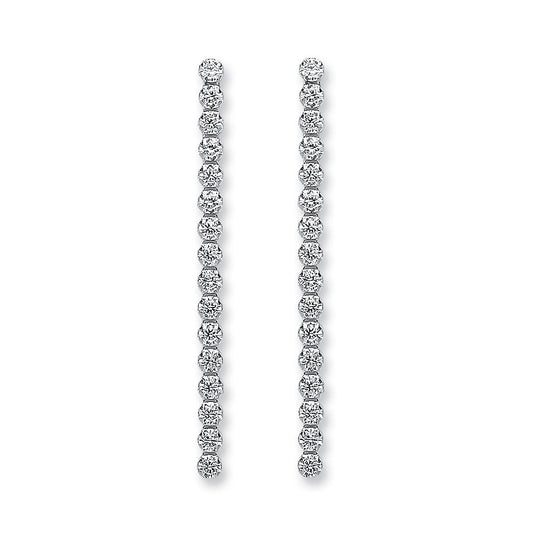 Silver Single Row Cubic Zirconia Drop Earrings