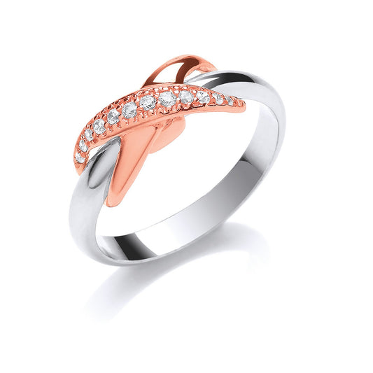 Silver Rose Gold Coated Kiss Cubic Zirconia Ring