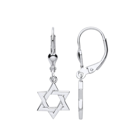Silver Star of David Drop Earrings