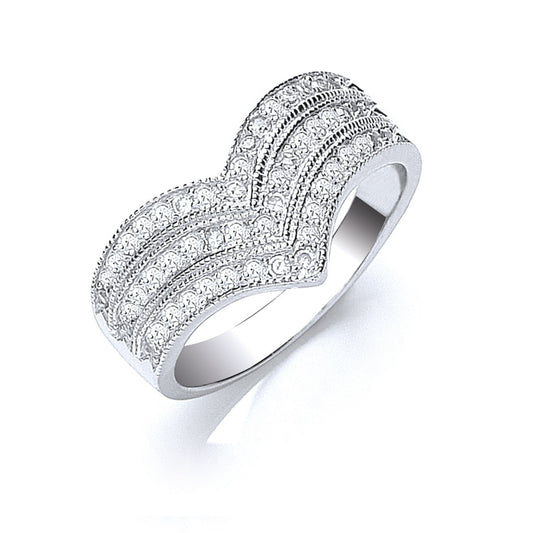 Silver Pave Set Cubic Zirconia Triple Wishbone Ring