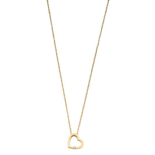9ct Yellow Gold 0.04ct Diamond Heart Pendant with 18in/45cm Chain
