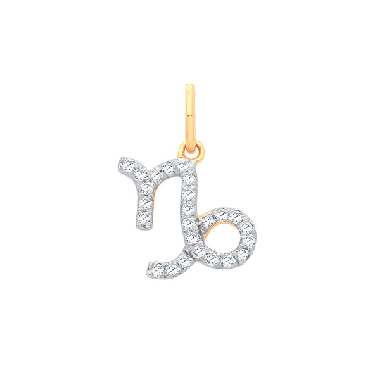9ct Yellow Gold Capricorn Zodiac 0.10ct Pendant