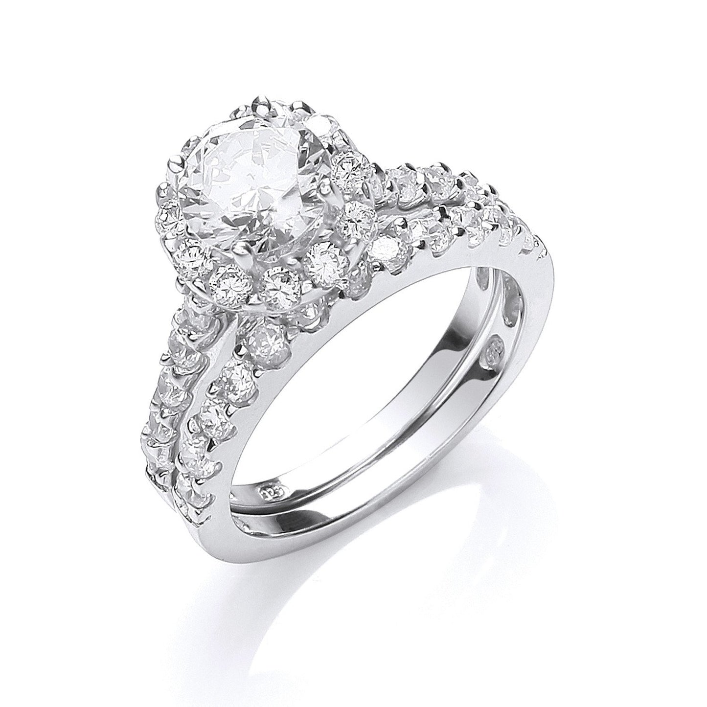 Silver Bridal Set Cubic Zirconia Rings (HNN-9A047A)