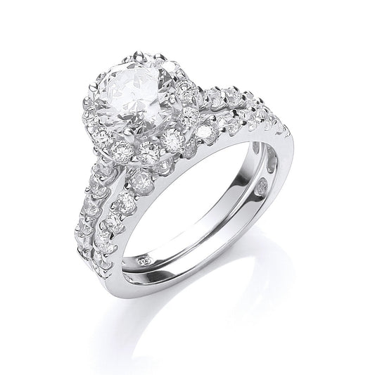 Silver Bridal Set Cubic Zirconia Rings (HNN-9A047A)