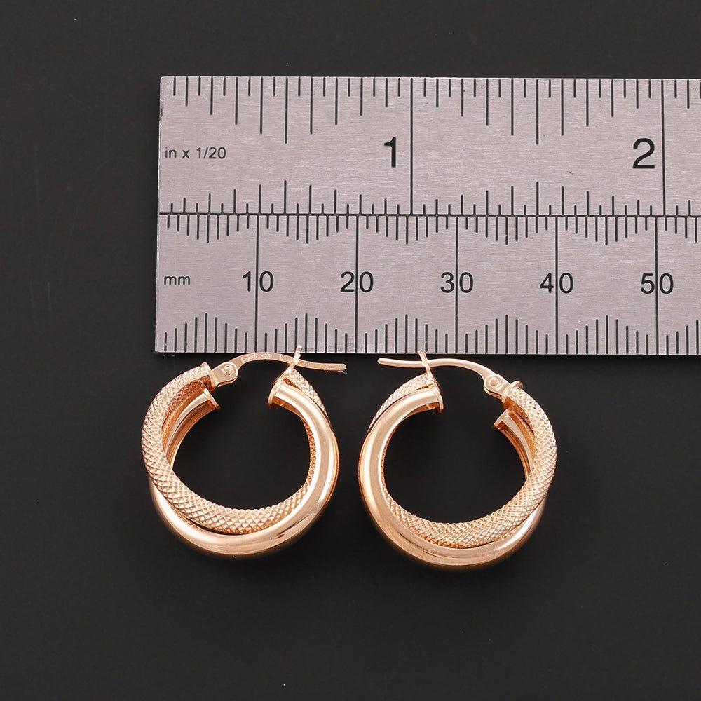 Yellow Gold 21mm Fancy Frosted Double Hoop Earrings