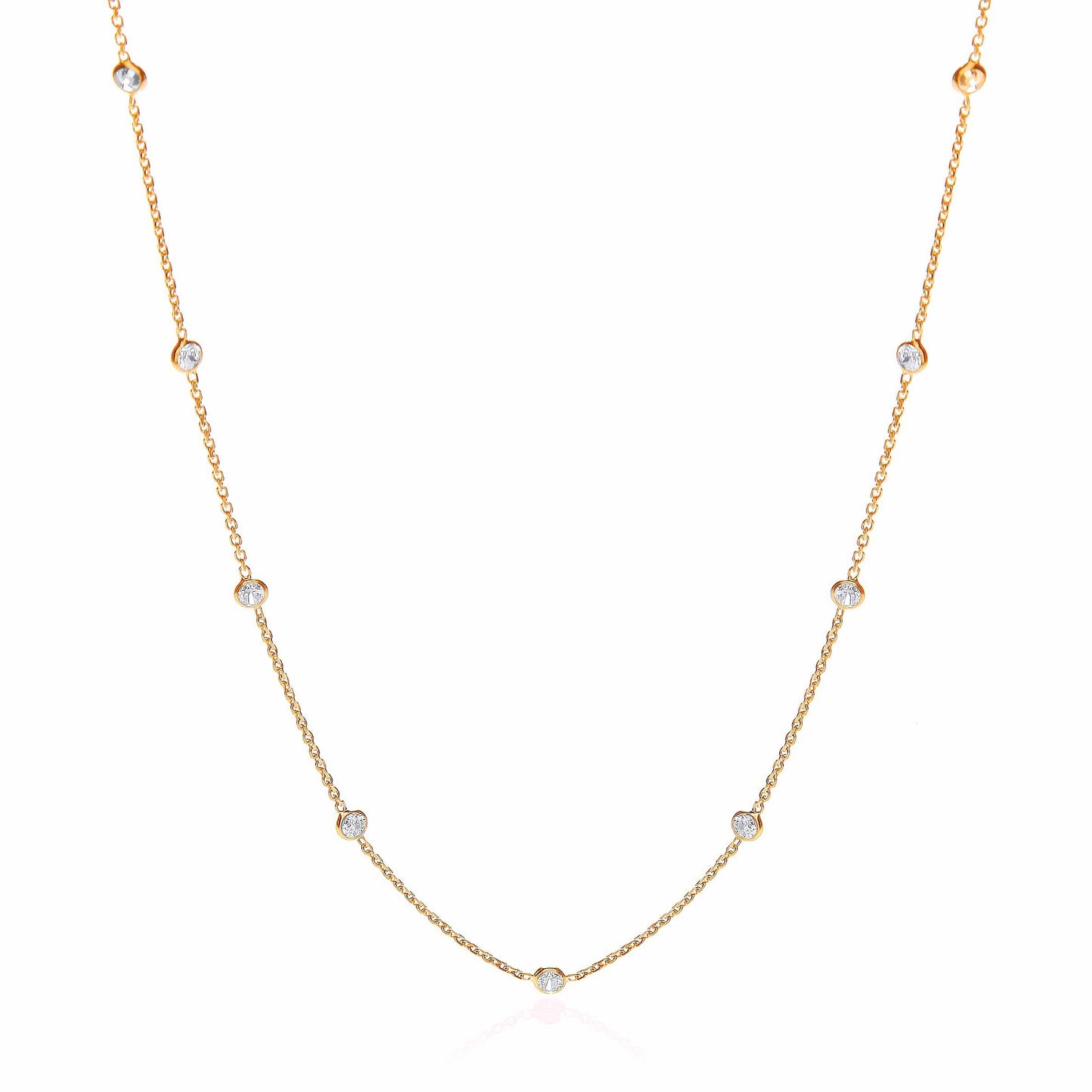 Gold Coated Rubover 11 Cubic Zirconias Necklace 18"