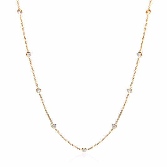 Gold Coated Rubover 11 Cubic Zirconias Necklace 18"