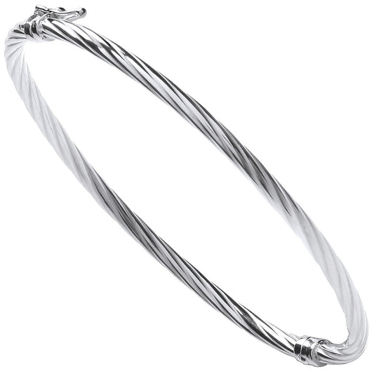 Silver Twisted Hollow Hinged Bangle - 3.1mm