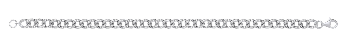 Silver Cubic Zirconia Curb Gents 6.4mm Bracelet