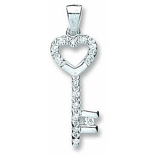 Silver Cubic Zirconia Key Drop Pendant