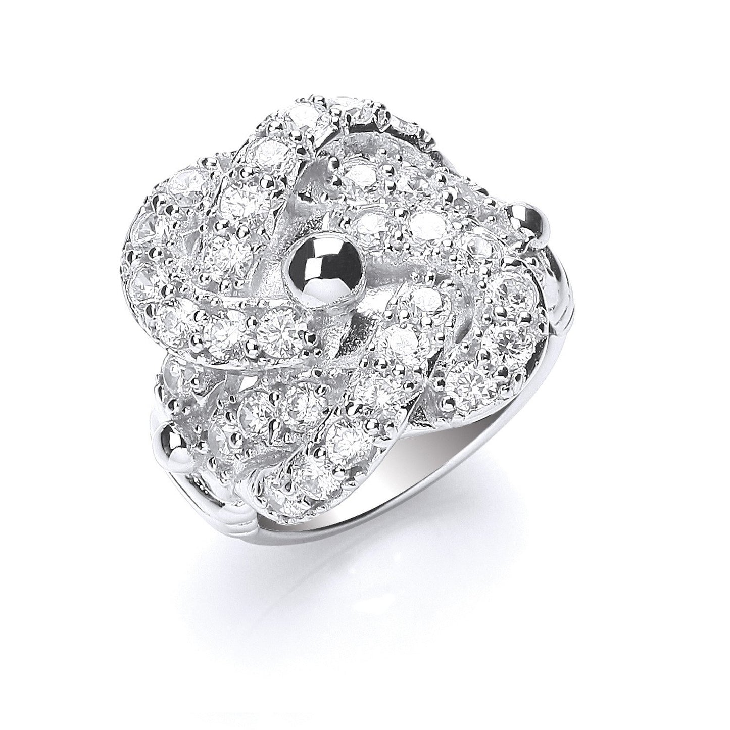 Silver Cubic Zirconia Knot Gents Ring (HNN-DE972D)