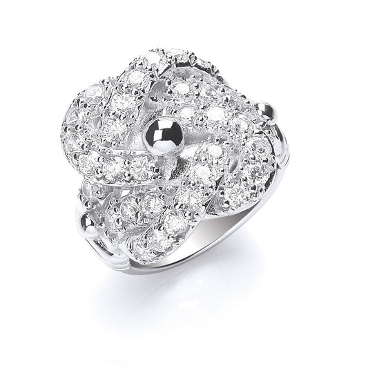 Silver Cubic Zirconia Knot Gents Ring (HNN-DE972D)