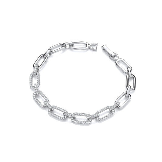 Rectangle Link Ladies Silver Cubic Zirconia Bracelet