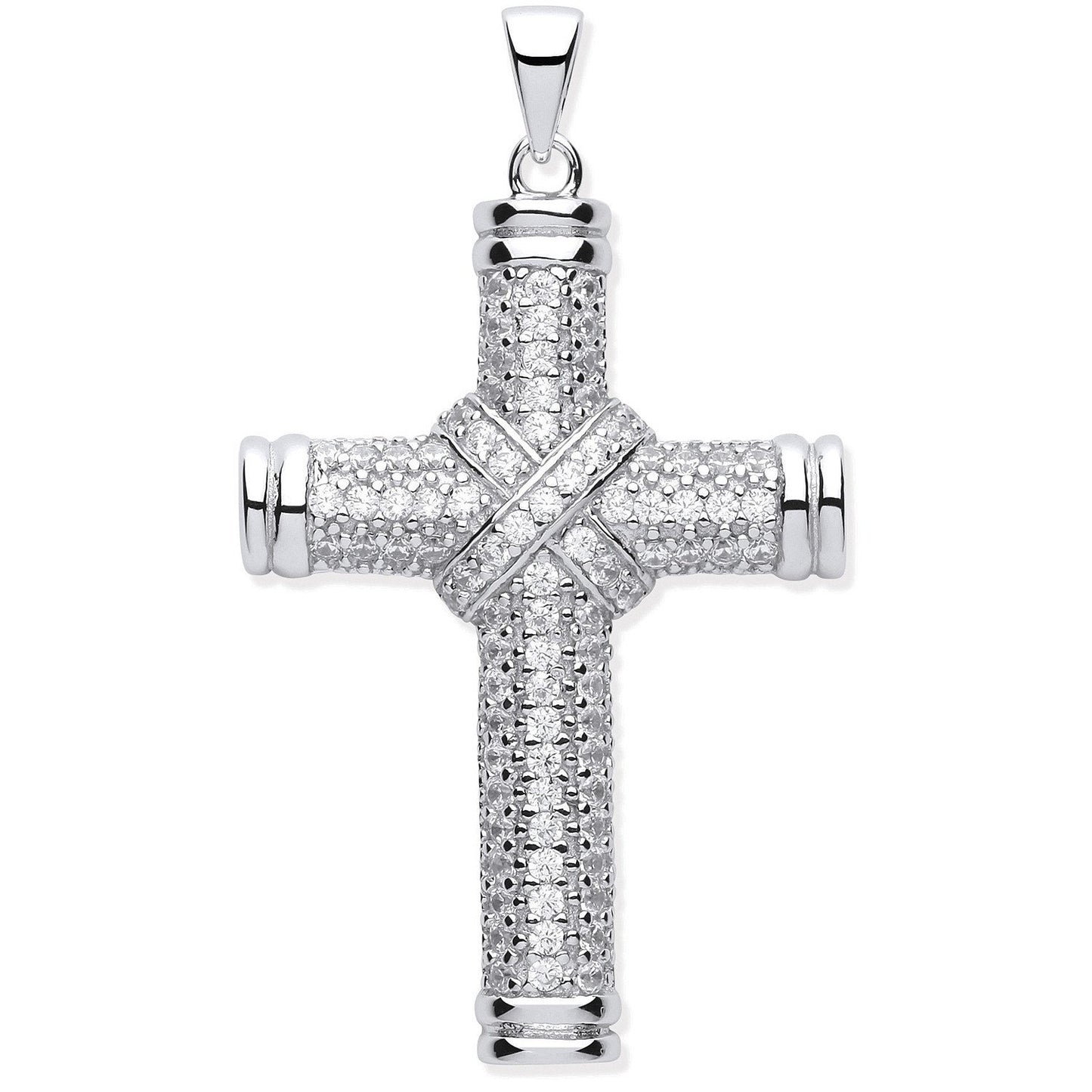 Silver Fancy Cubic Zirconia Kiss Cross