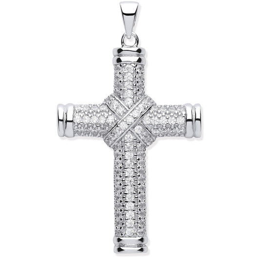Silver Fancy Cubic Zirconia Kiss Cross