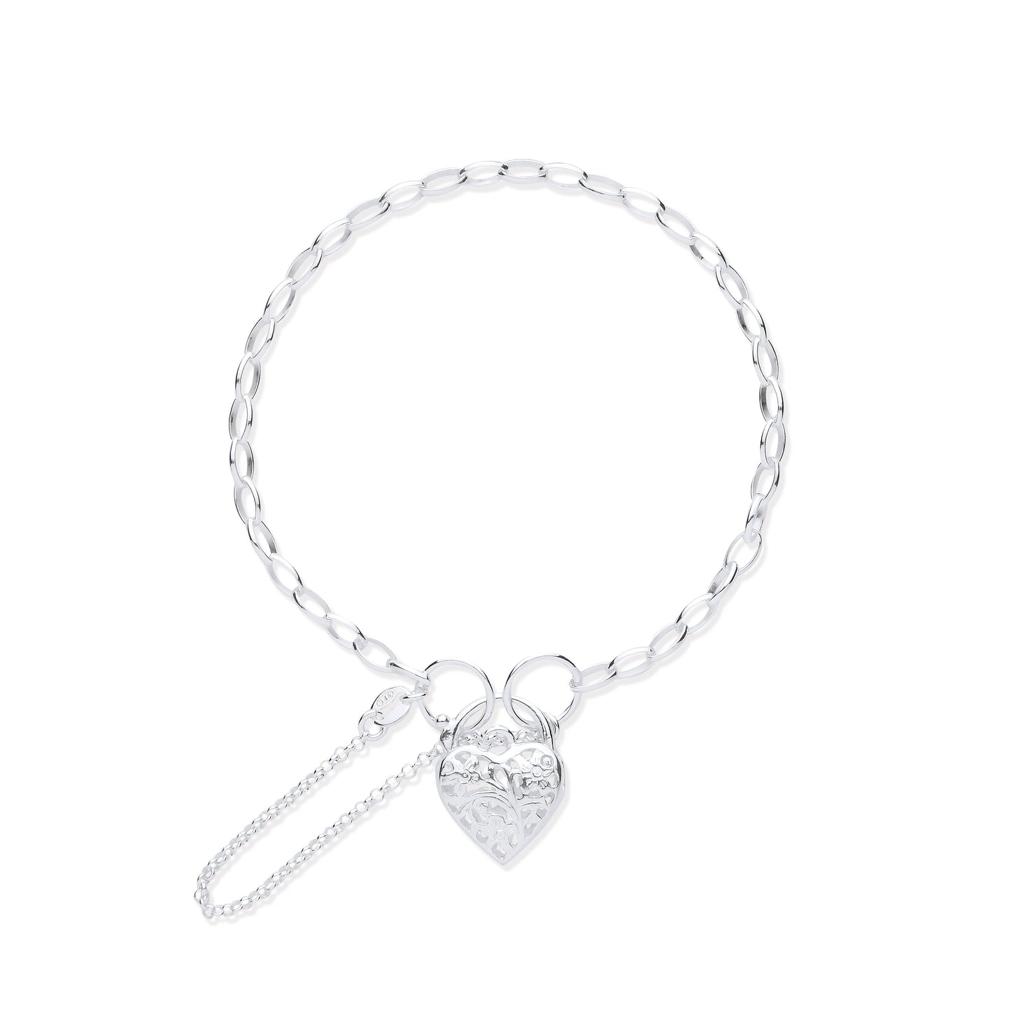 Silver Padlock Charm Open Link Bracelet