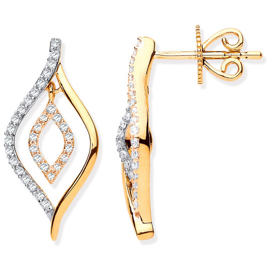 9ct Yellow Gold 0.25ct Dia Drop Earrings - 9.4mm