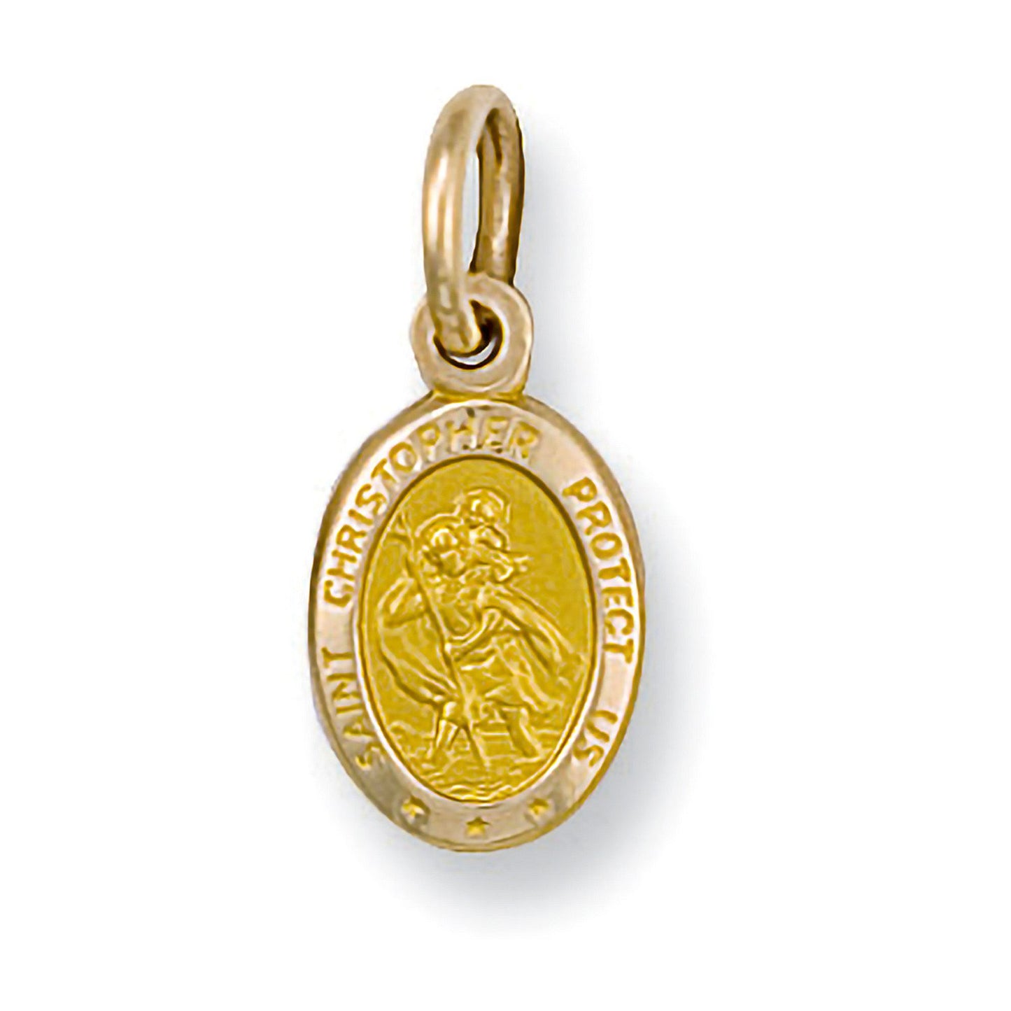 Yellow Gold Oval St. Christopher Protect Us Pendant - 0.9g