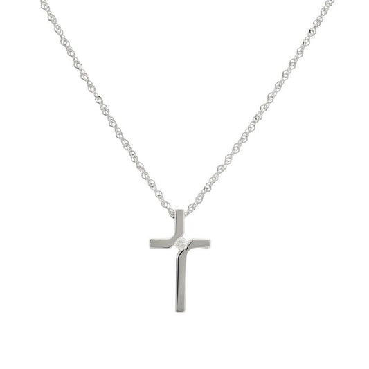 9ct White Gold 0.04ct Diamond Cross Pendant with 18in/45cm Chain