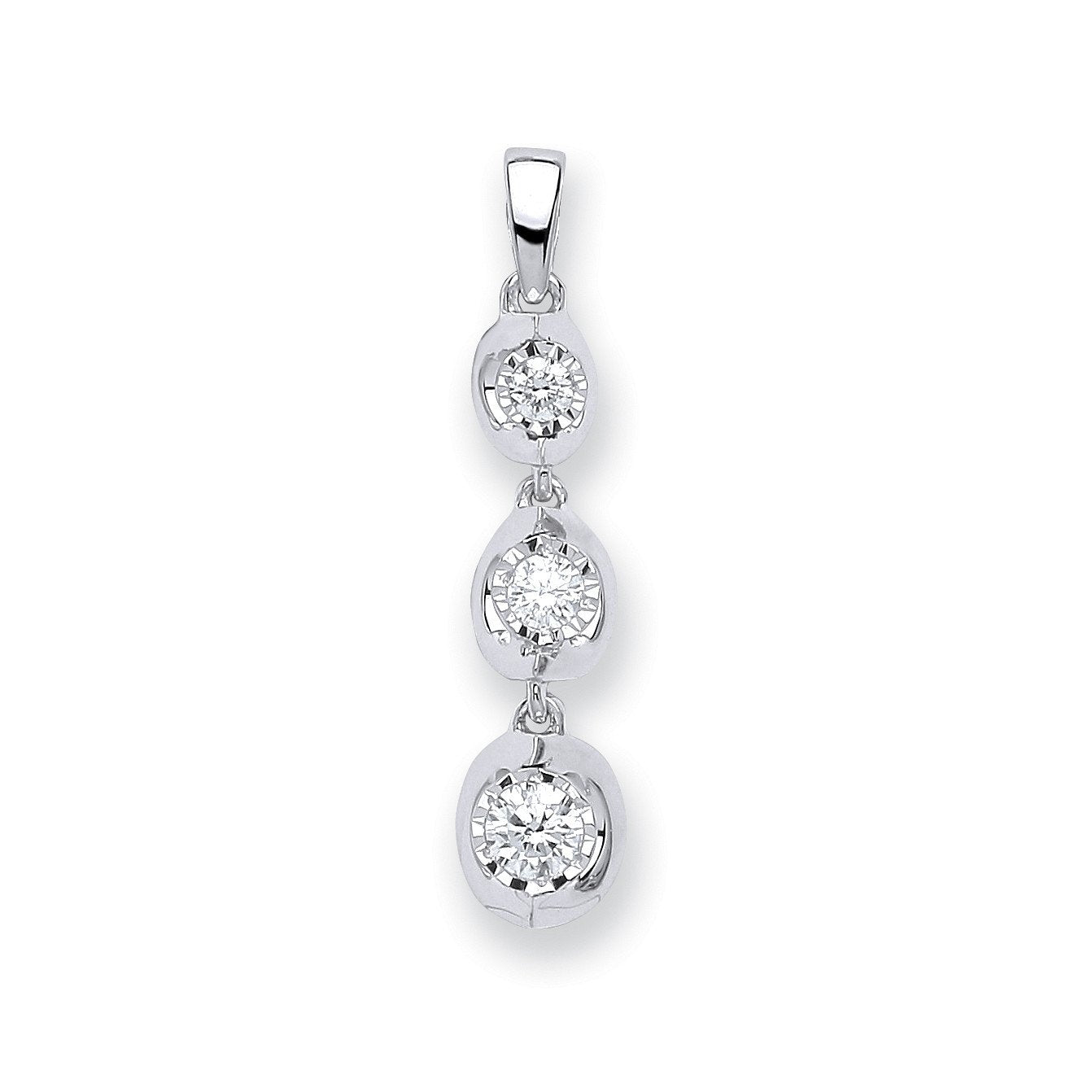 9ct White Gold 0.23ct Diamond Trilogy Drop Pendant