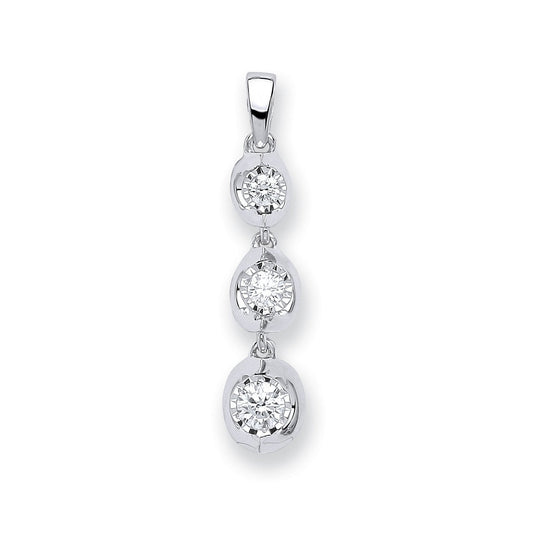 9ct White Gold 0.23ct Diamond Trilogy Drop Pendant