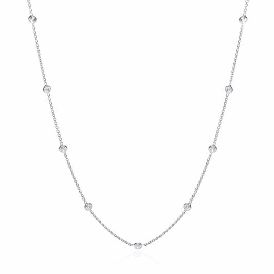 Silver Rhodium Plated Rubover 11 Cubic Zirconias Necklace 18"