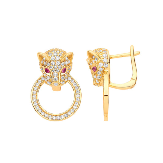 Silver Yellow Gold Plated Jaguar Door Knocker Drop Earrings