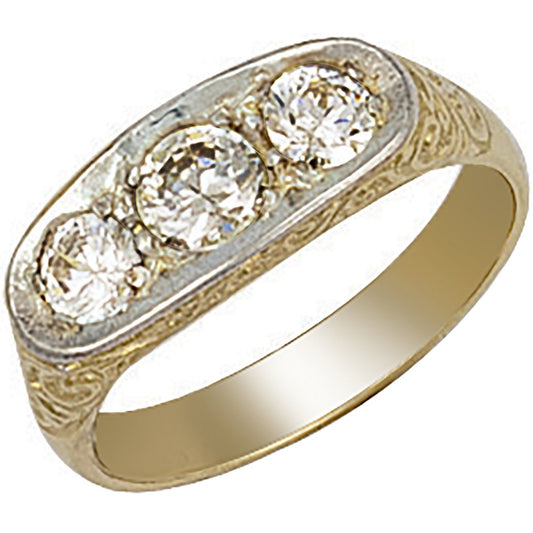 Yellow Gold Gents 3 Stone Cubic Zirconia Ring (HNN-A58325)