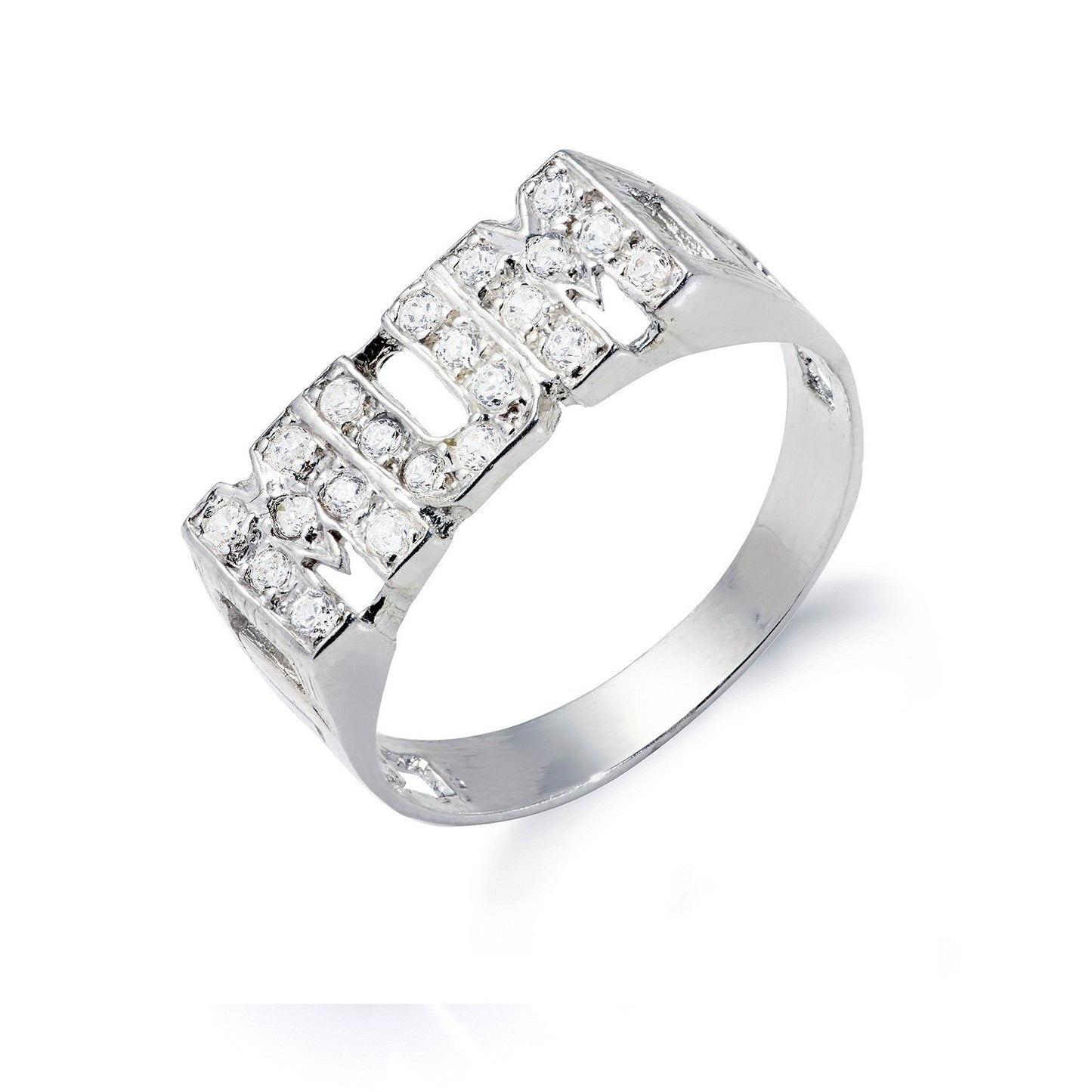 Silver Mum Cubic Zirconia ID Side Ring