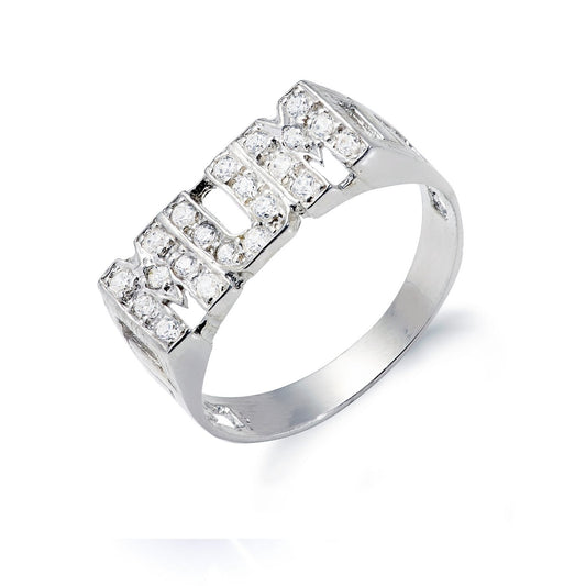 Silver Mum Cubic Zirconia ID Side Ring