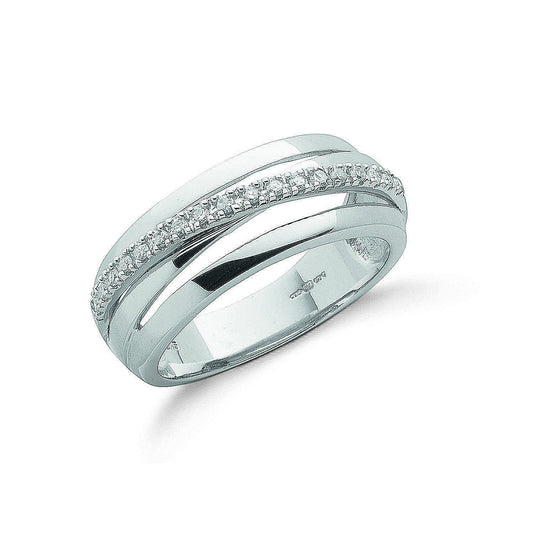 9ct White Gold 0.12ct Diamond Crossover Ring