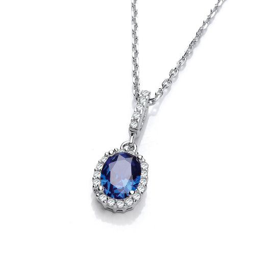 Oval Blue Cubic Zirconia Drop Pendant with 18" Chain