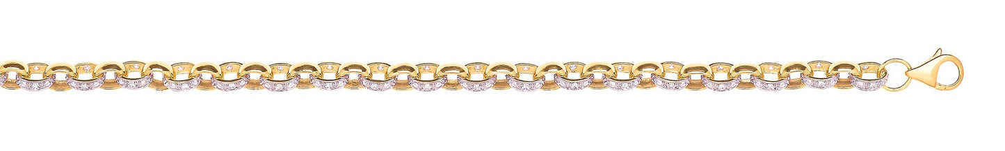 Yellow Gold 7.3mm Plain & Cubic Zirconia Belcher Chain