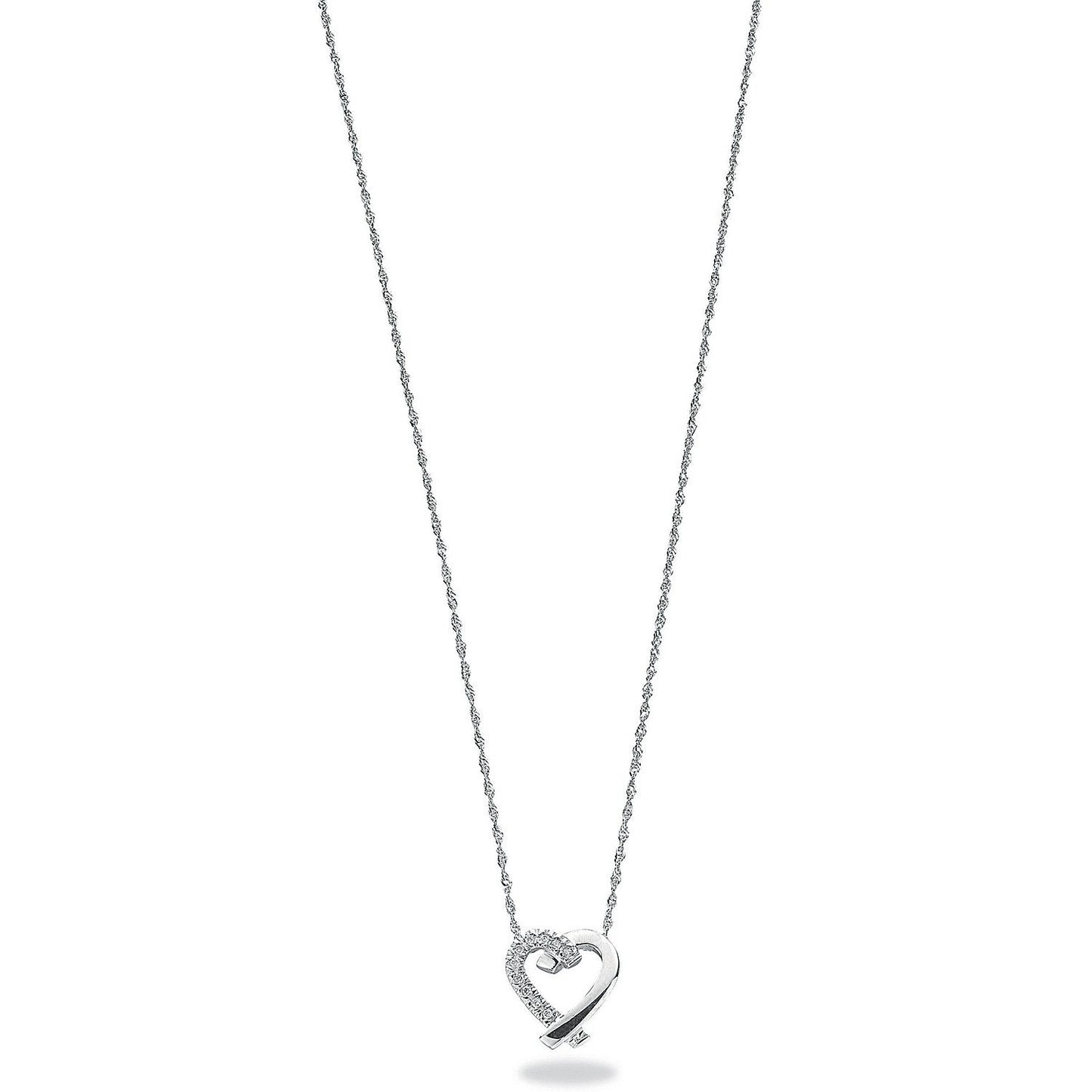 9ct White Gold 0.05ct Diamond Heart Pendant with 18in/45cm Chain
