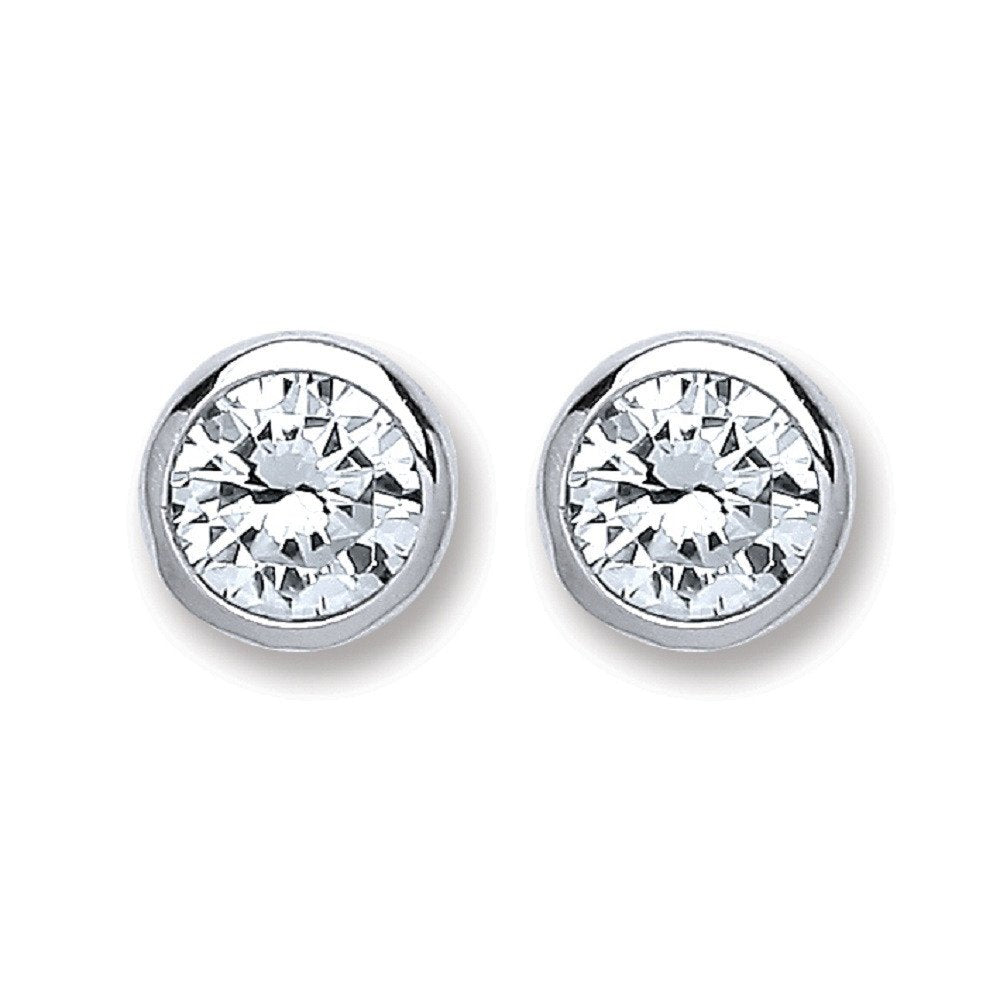 Silver Round Brilliant Cut Rub Over Setting 6mm Cubic Zirconia Stud