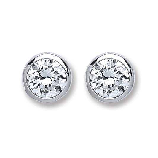 Silver Round Brilliant Cut Rub Over Setting 6mm Cubic Zirconia Stud