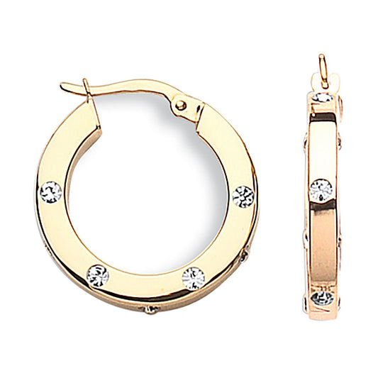 Yellow Gold 21mm Cubic Zirconia Hoop Earrings
