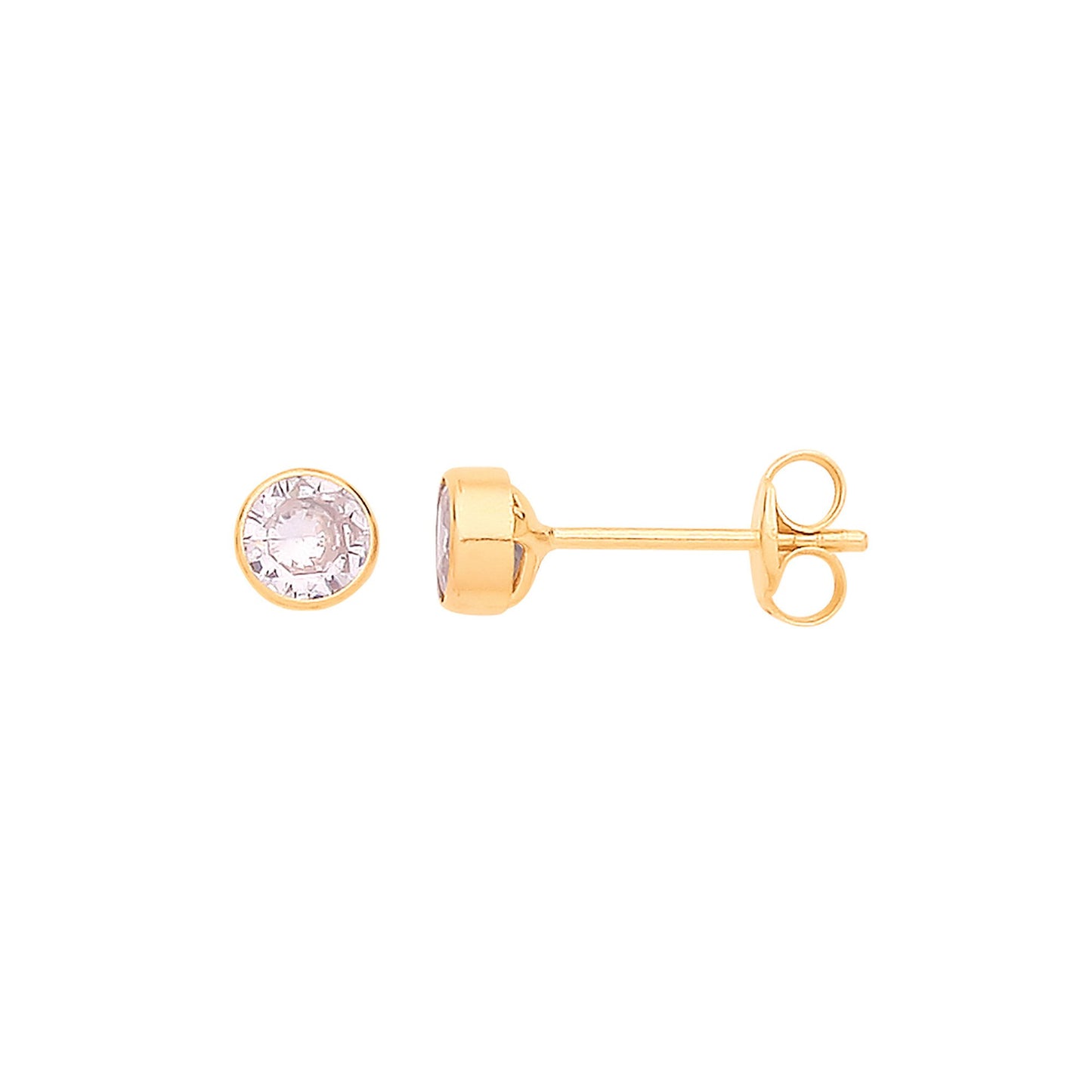 9ct Yellow Gold 4mm Rubover Set Clear Cubic Zirconia Studs