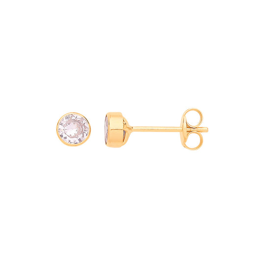 9ct Yellow Gold 4mm Rubover Set Clear Cubic Zirconia Studs