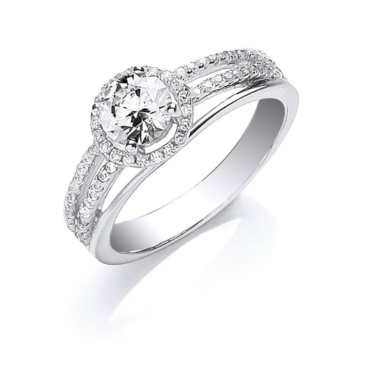 Silver S/S with Cubic Zirconia on Shoulders Ring (HNN-4AA4E6)