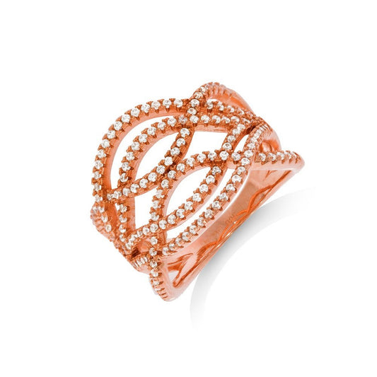 Micro Pave Rose Coated Fancy Silver Cubic Zirconia Ring (HNN-78D90E)
