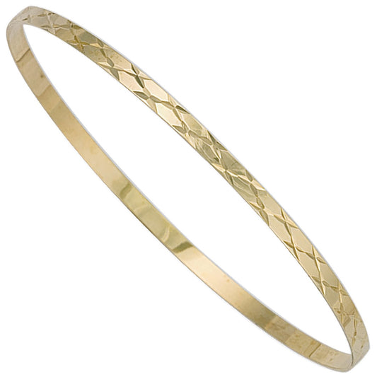 Yellow Gold 3mm Diamond Cut Slave Bangle