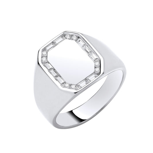 Silver Cubic Zirconias Signet Gents Ring