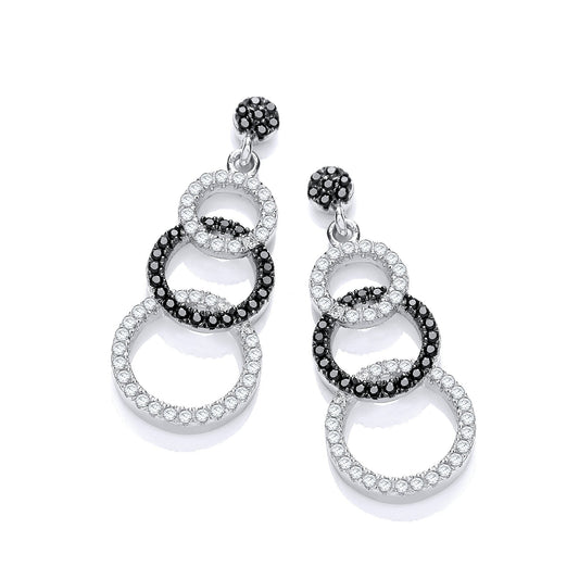 Micro Pave Black & White Cubic Zirconia Drop Earrings - 11mm (HNN-7098B7)