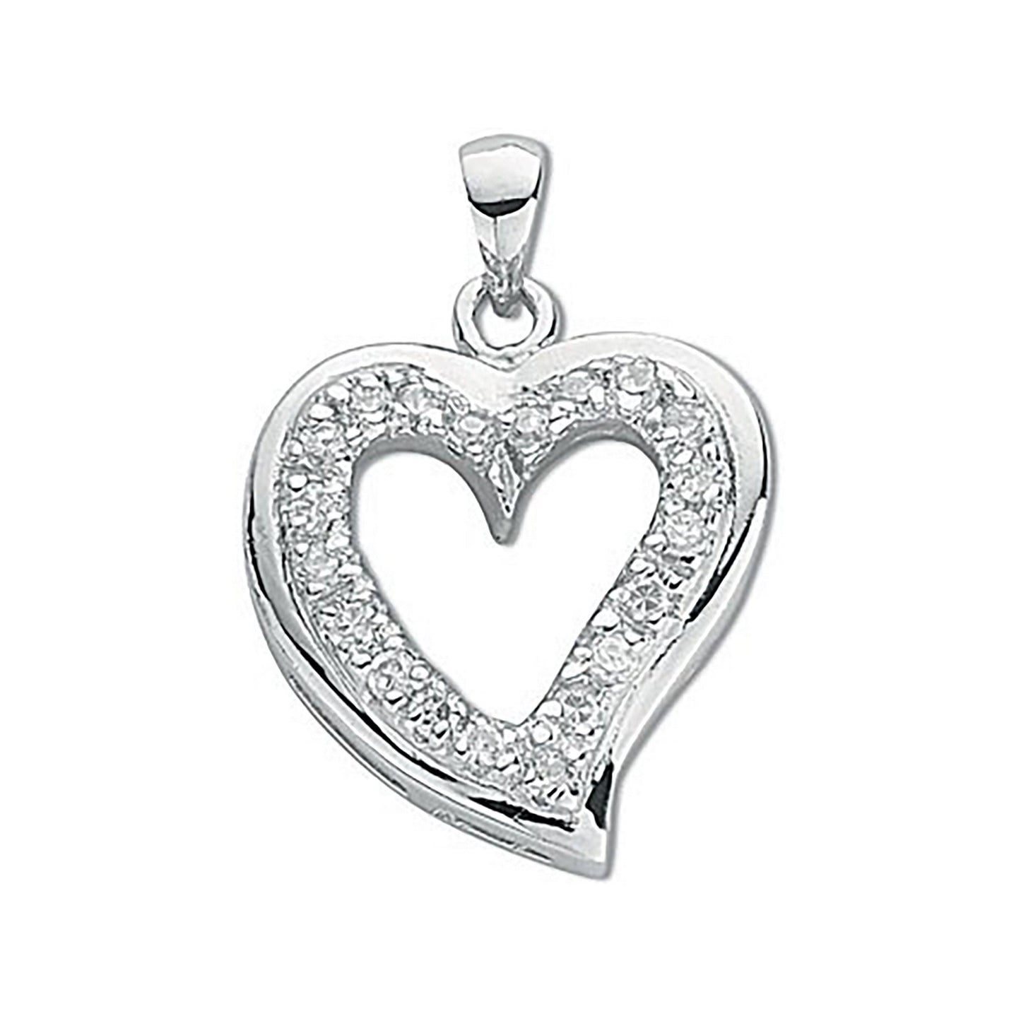 Silver Cubic Zirconia Heart Pendant - 15.6mm