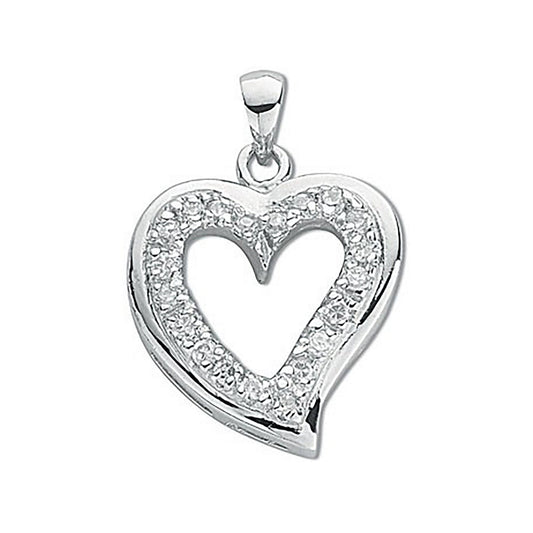 Silver Cubic Zirconia Heart Pendant - 15.6mm